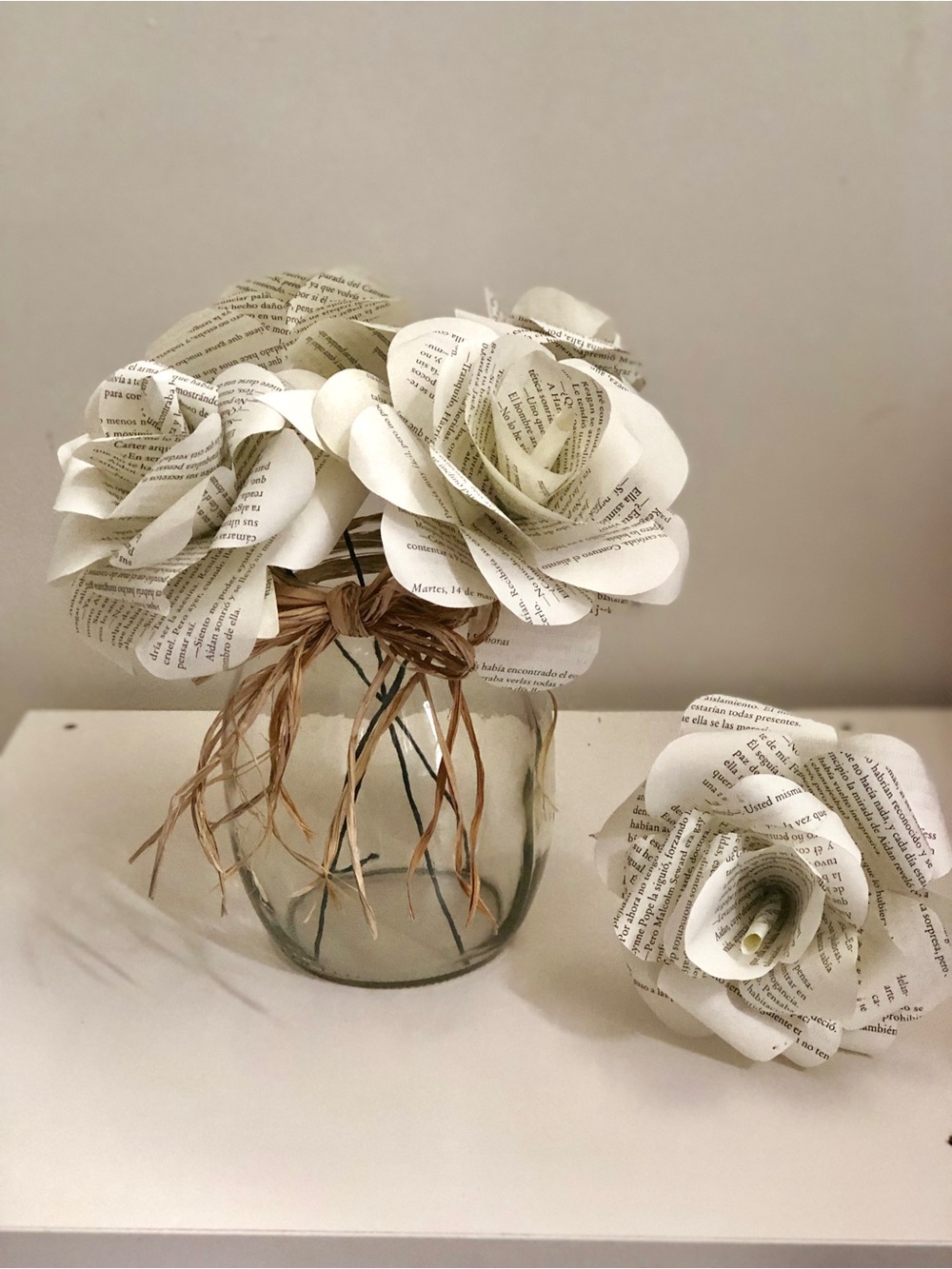 Handcrafted Paper Rose Bouquet in Cream and Black Print